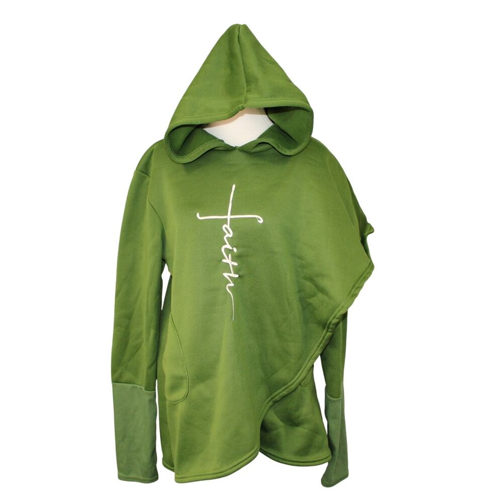 Ladies Hoodie Junior Sz XL Sweatshirt Faith LS pockets Embroidered Green Unique